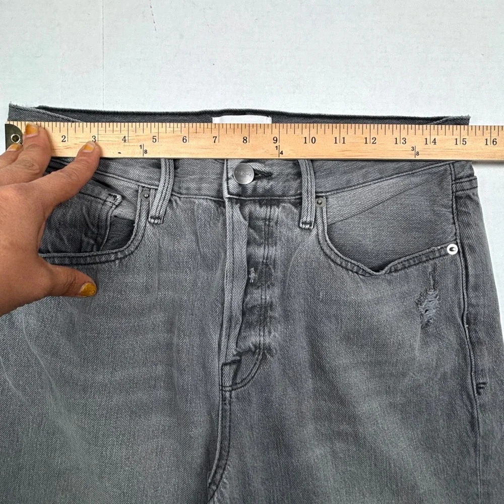 FRAME Gray Distressed Jeans Womens 29 30X27 Frayed Hem Button Fly Cropped EUC - Picture 5 of 11